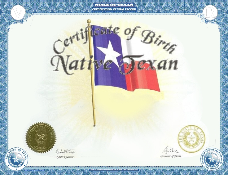 Texas Birth Certificate Heirloom Flag