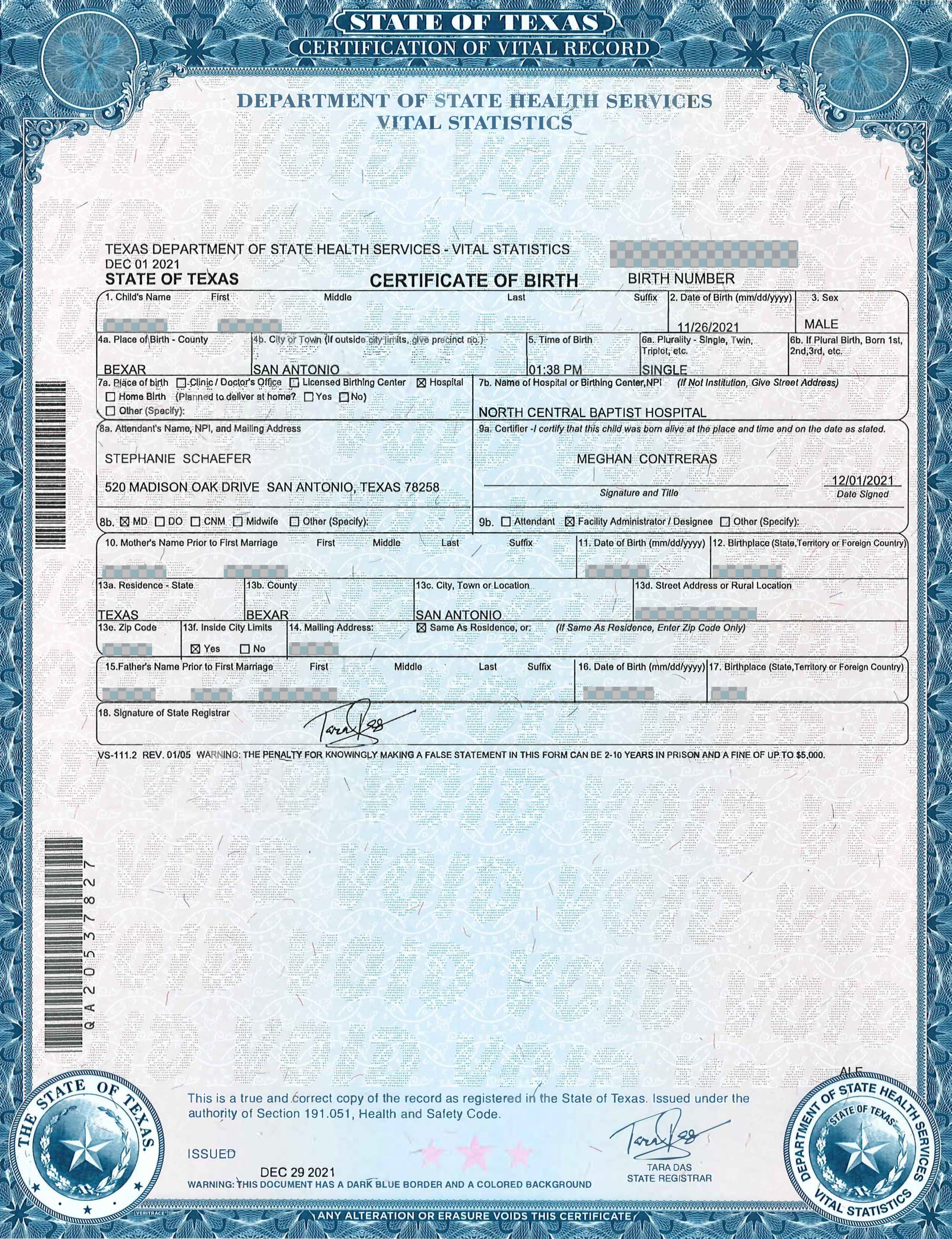 Texas Birth Certificate Long Form Scan