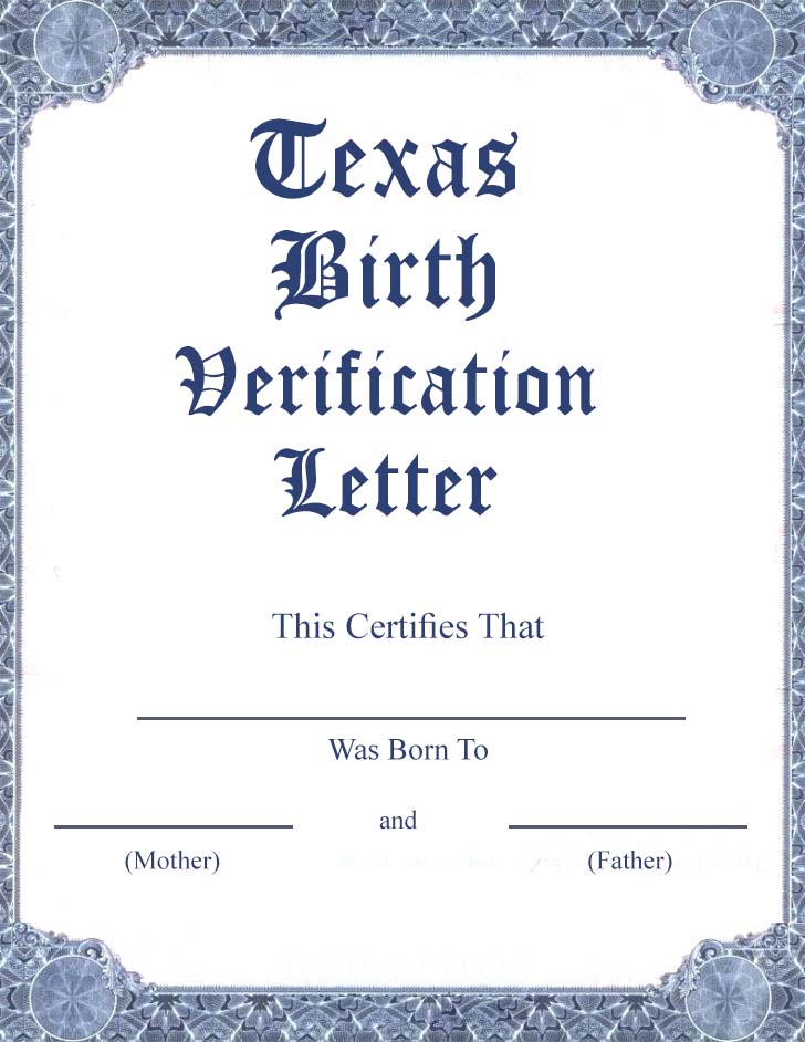 Texas Birth Verification Letter