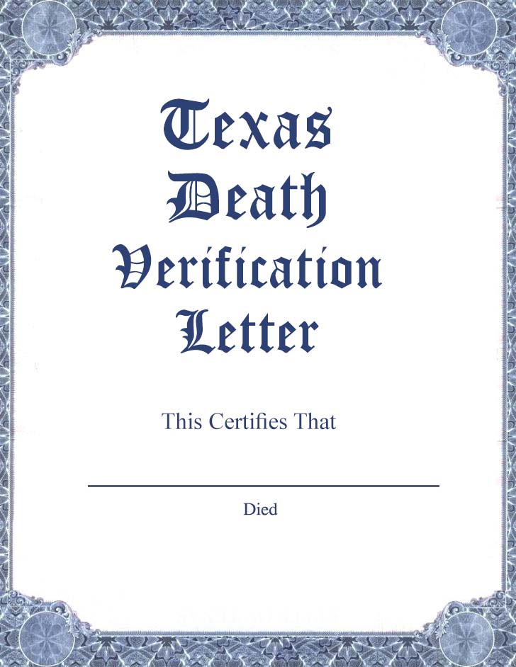Texas Death Verification Letter